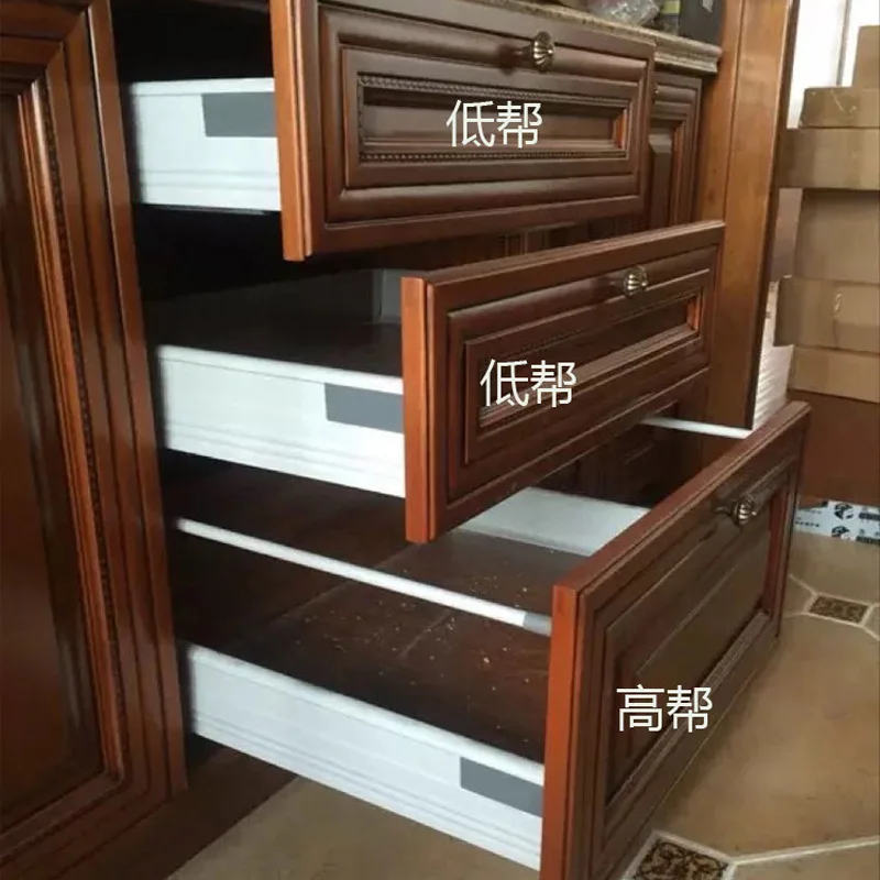 Three-Section Soft Close Drawer Slides Horse-Riding Systems Cold Rolled Steel Cabinet Rails Three-Dimensional Adjustment Mm