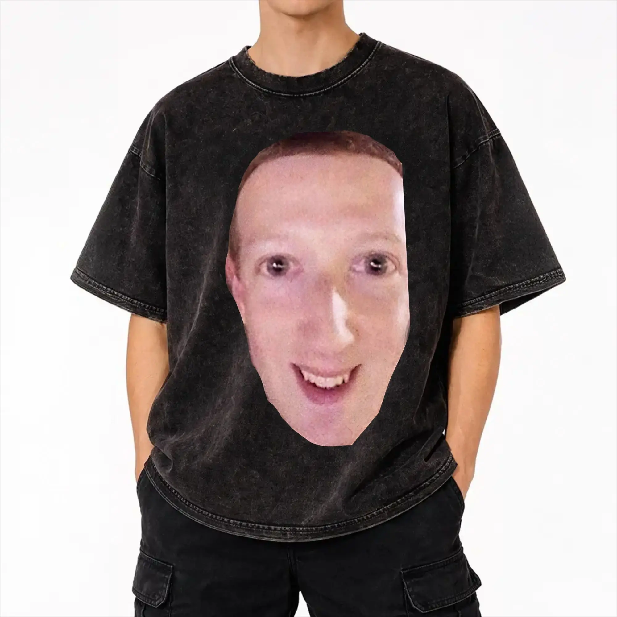 Cursed Zucc Mark Zuckerberg On His Knees Outfit Washed T Shirt Men Women Streetwear Hip Hop T-Shirt Printed  Tees Tops Cotton