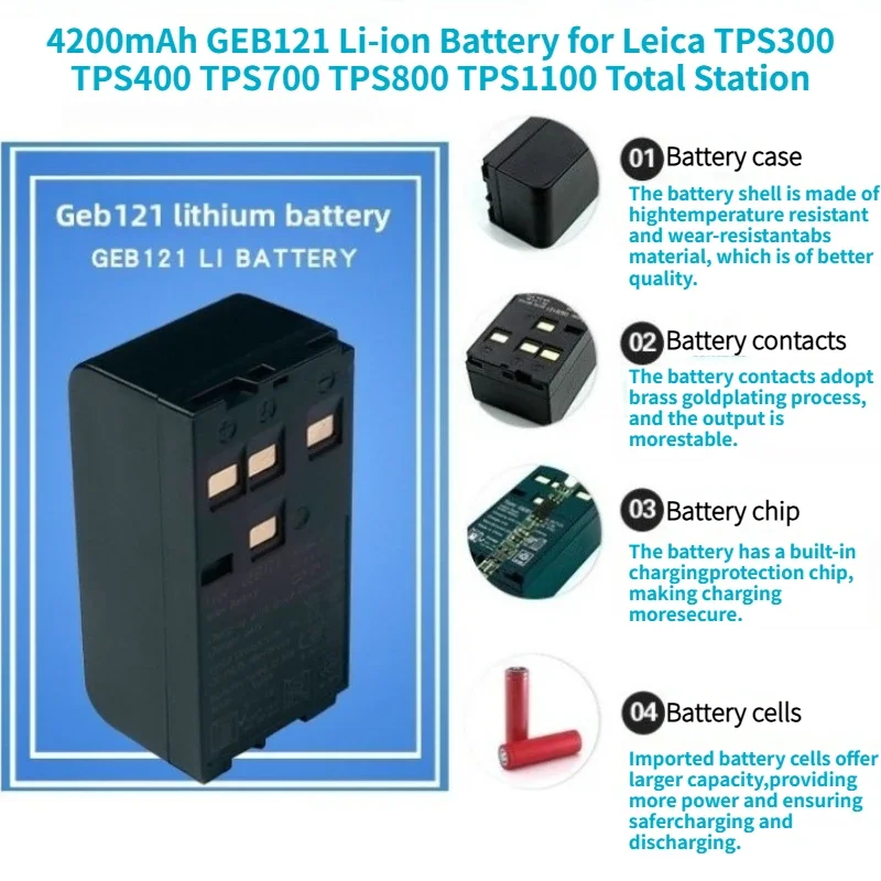 

4200mAh GEB121 Li-ion Battery for Leica TPS300 TPS400 TPS700 TPS800 TPS1100 Total Station