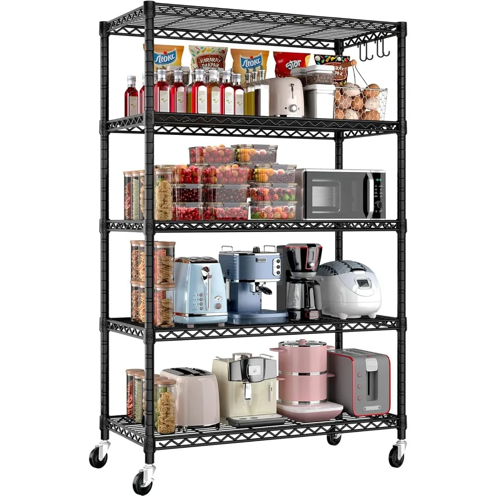 

Wire Storage Shelves with Wheels, 5 Tier NSF Certified Heavy Duty Adjustable Kitchen Shelving Unit