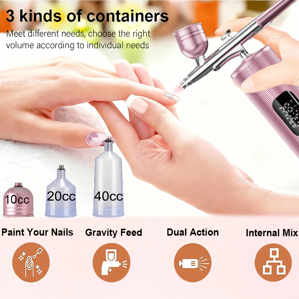 Aerógrafo com com compressor, aerógrafo recarregável, pistola multifuncional, kit de aerógrafo de pintura portátil com compressor para unhas