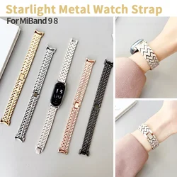 Starlight Metal Strap for Xiaomi Mi Band 8 Replacement SmartWatch Wristbands for MiBand 9 Lovers Stainless Bracelet Accessories