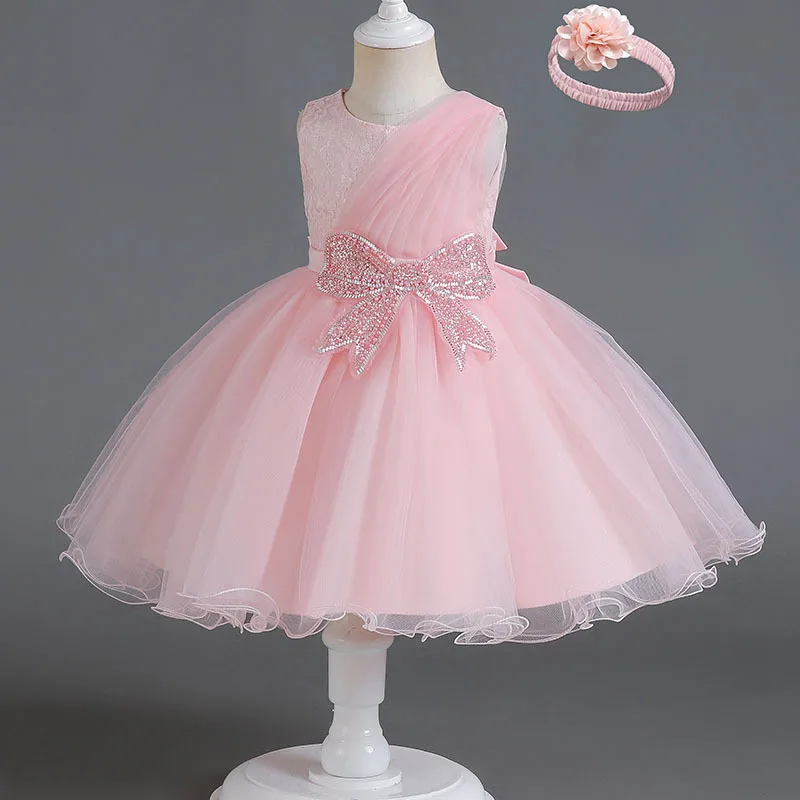 

2023 New Girls' Gown Puffy Bow Princess Dress Show High end Piano Host Performance Wedding Party Dress