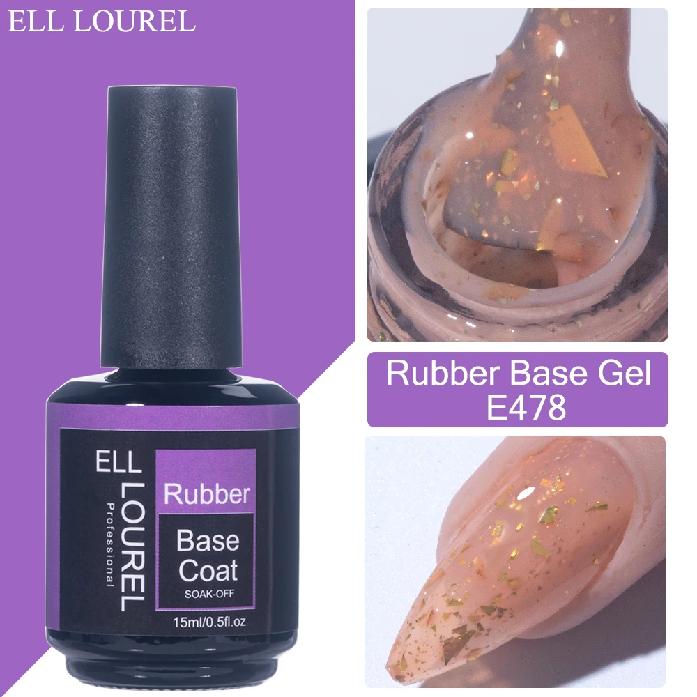 

ELL LOUREL NEW Nail Polish Gel 15ML Semi Permanent UV/LED Gold Flakes Glitter Rubber Base Gel Polishes Mat Top Coat No Sticky