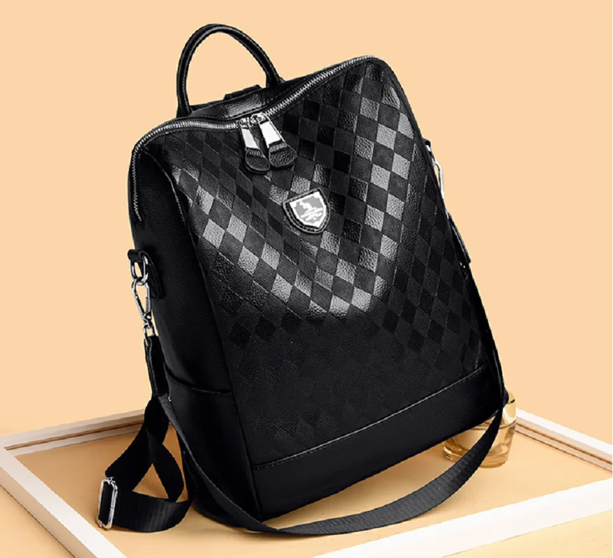 New Fashion Large Capacity Travel Backpack Women's Diamond Lattice Leather Shoulder Bags Totes School Bag Ladies Backpacks