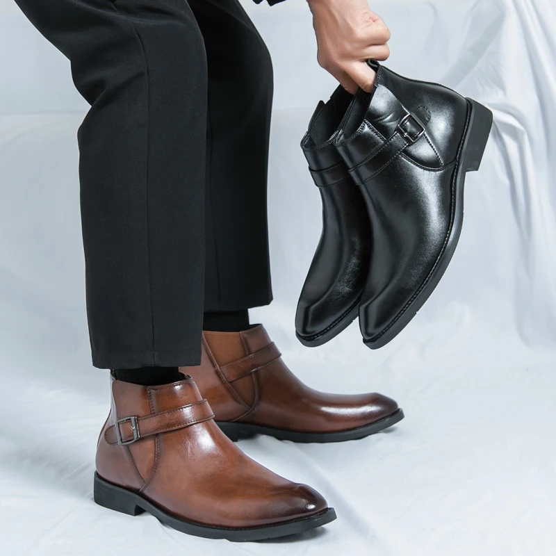 

Осенне-зимняя мужская кожаная обувь, джентльменский деловой стиль, модные классические короткие ботинки для вечеринок и офисов, размеры 38–46.