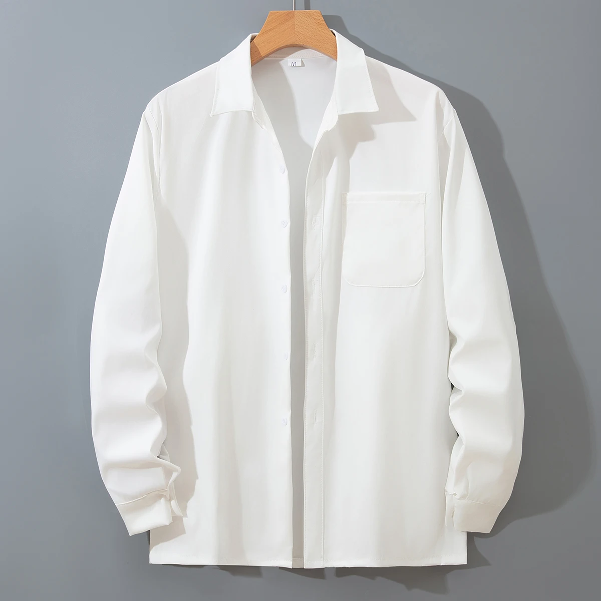 Men's Classic Solid Color Shirt With A Collar And Versatile Long Sleeved Top Buttoned Open Collar Handsome Jacket For All Season