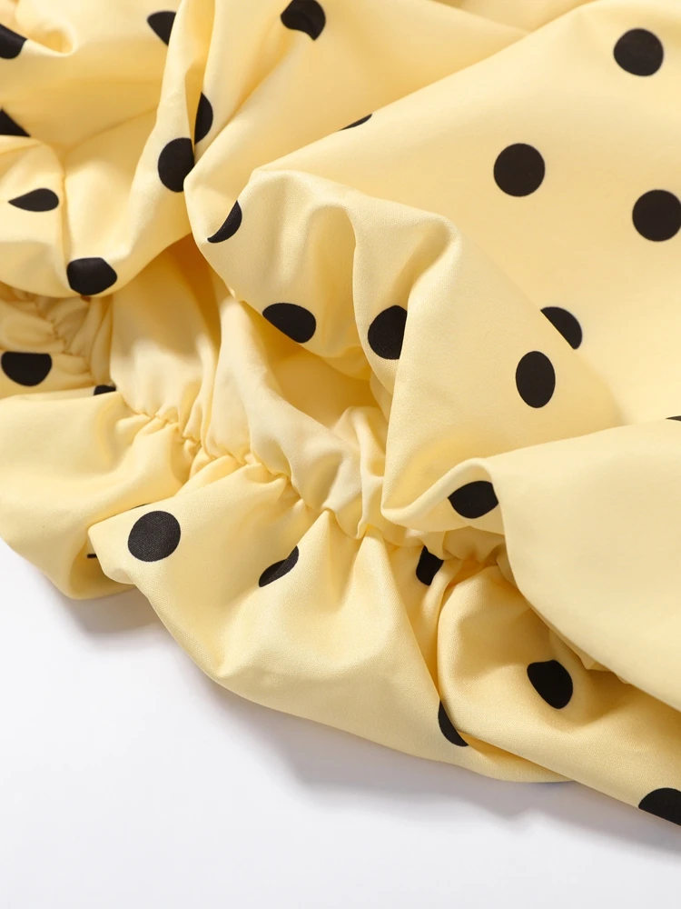 Plissee-Polka-Dot-Mäntel, Ballon-Shorts-Anzüge für Damen, Streetwear mit Stehkragen, Langarm-Crop-Tops mit Schnürung, High-Waist-Shorts, Neue Sets – Detail 11
