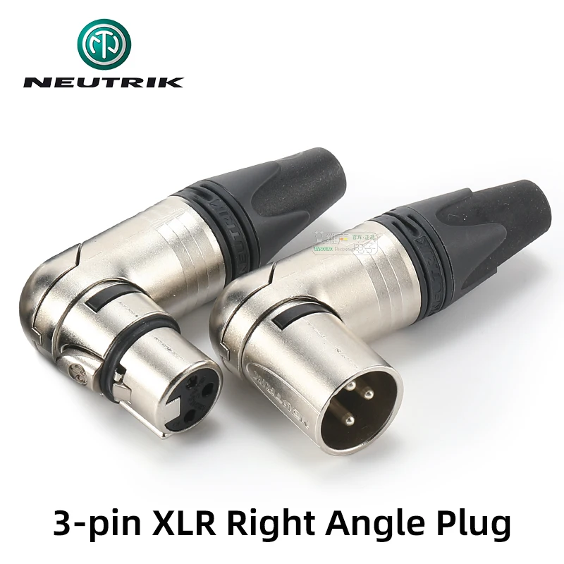 Neutrik 3 Pole Right Angle Audio XLR Cannon Signal Balance Cable Connector Metal Housing L-shaped Gold-plated Male Plug NC3FRX-B