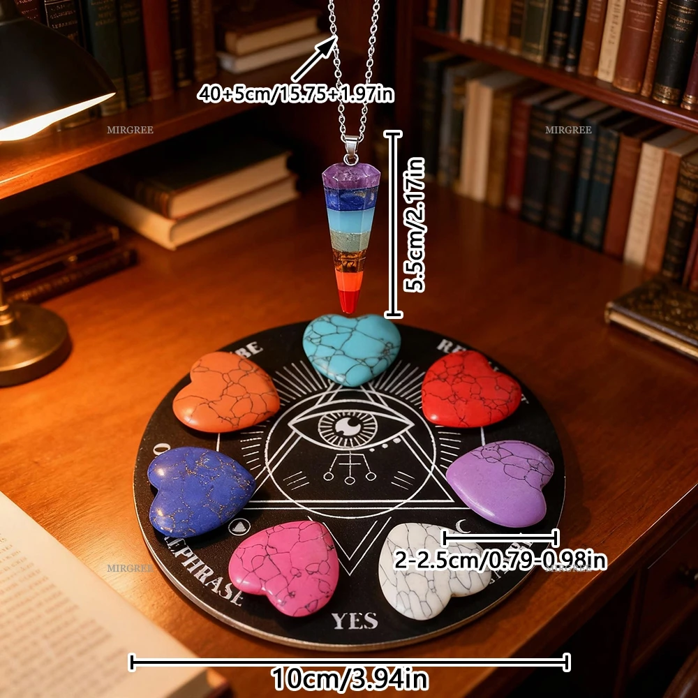 1/8/9 قطعة قلادة سبعة شقرا مع لوحة العرافة ومجموعة حجر على شكل قلب-مناسبة لأدوات العرافة اليومية #6