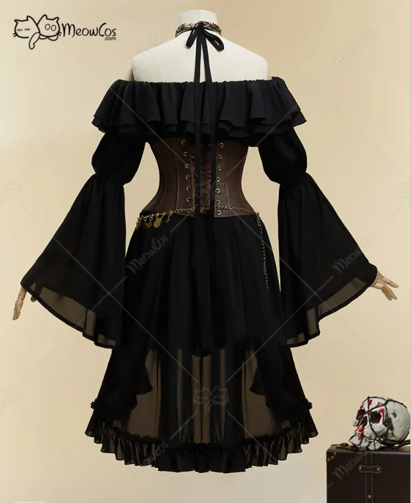 MOBBUNNY Women's Halloween Black Pirate Style Suit Strapless Dress with Corset and Hat Halloween Cosplay Costumes view 4