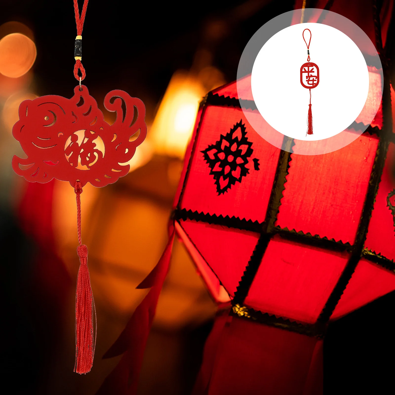 

4Pcs Wooden Pendant Chinese New Year Hanging Decor Spring Festival Traditional Fish-Shaped Ornament Home Party Decoration