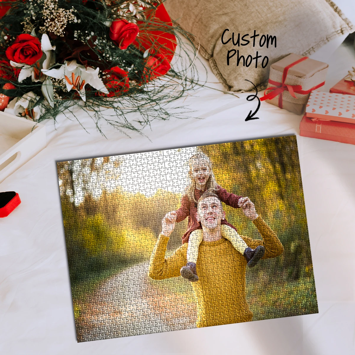 الأب والابن المبتكر يفرحون. صورة مخصصة اللغز شخصية الضغط الألغاز الألغاز المخصصة في الصور