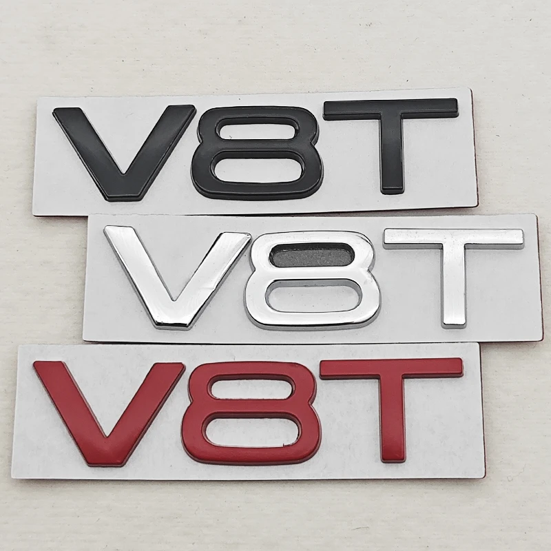3D Metal V8T Logo Car Rear Trunk Side Fender Car Emblem Badge Sticker Decal For Audi RS6 RS7 RS A8 Q8 S8 SQ7 SQ8 Car Accessories