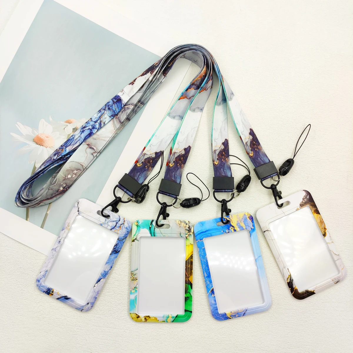 Marbling Textures Card Holder Neck Strap Keychain Men ID Credential Lanyards Gym Phone Strap Badge Holder Keyring Accessories ﻿