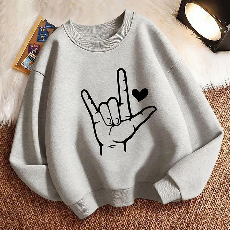 Lustiger Pullover für den Frühling mit Herz-Design, Rundhalsausschnitt, Grafikdruck, Kapuzenpullover für Jungen/Mädchen, Kinder-Sweatshirt