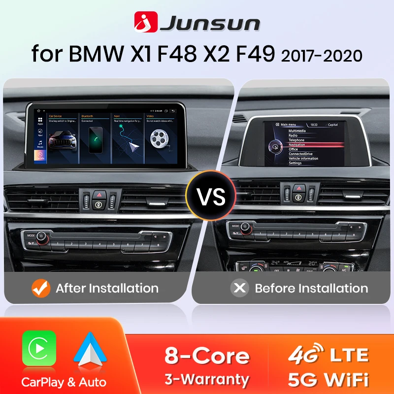 Junsun Drahtlose CarPlay Andorid Auto Auto Radio Für BMW X1 F48 X2 F49 2013-2020 NBT EVO Intelligente system Stereo GPS Navigation