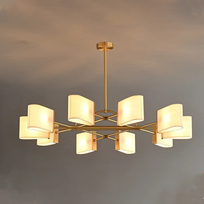 

Люстра для гостиной, американский ретро-стиль, тканевый чехол, свет для спальни, атмосфера, столовая, учебная лампа