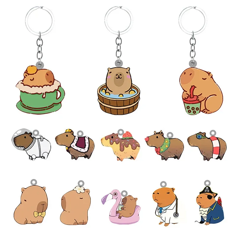 Europe and America Hot Selling Chubby Cute Capybara Keychain with Heat Shrink Acrylic Keychain Pendant Animation Derivatives