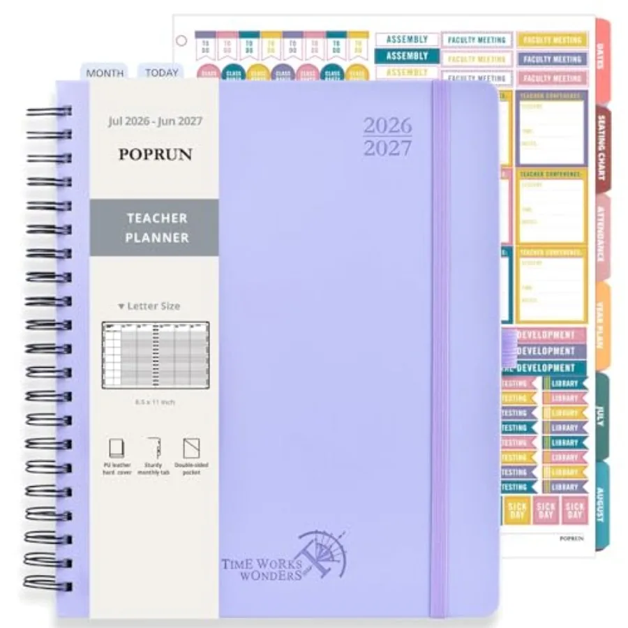 

Teacher Lesson Planner 2026-2027, Letter Size - 8.5'' x 11'' Academic Planner July 2026 - June 2027 with Gradebook and Color Mo