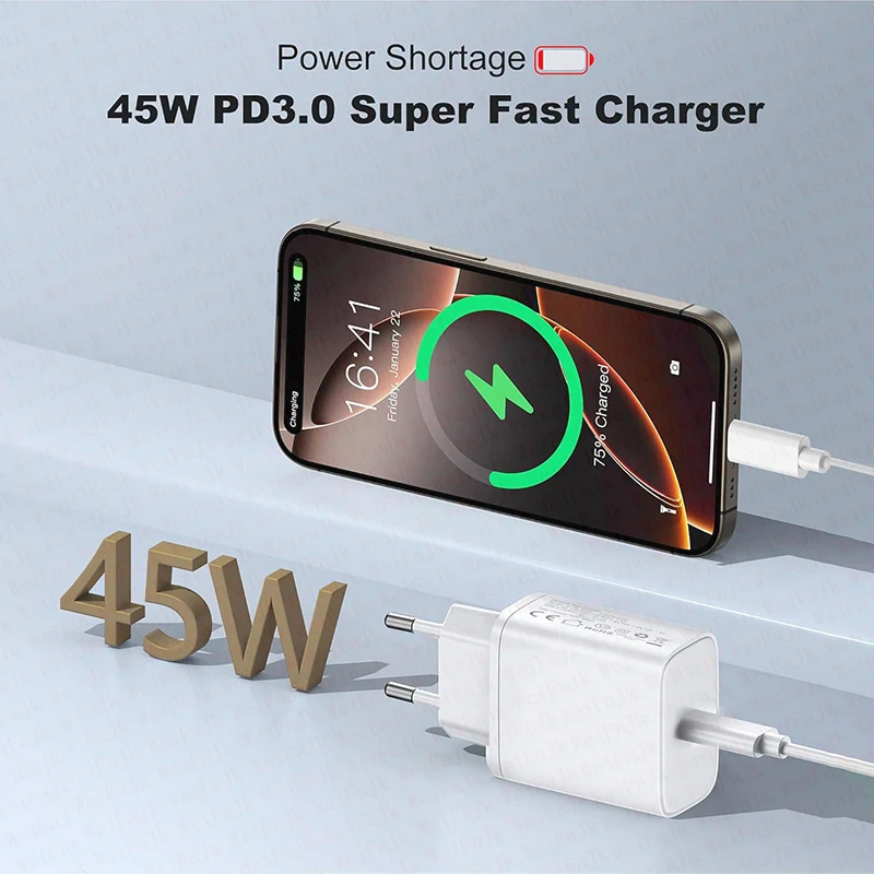 Original PD 45W Type C Charger For Apple iPhone 17 16 15 14 13 12 Pro Max Plus Samsungs S24 S23 Ultra Xiaomi Fast Charging Cable - náhled 3