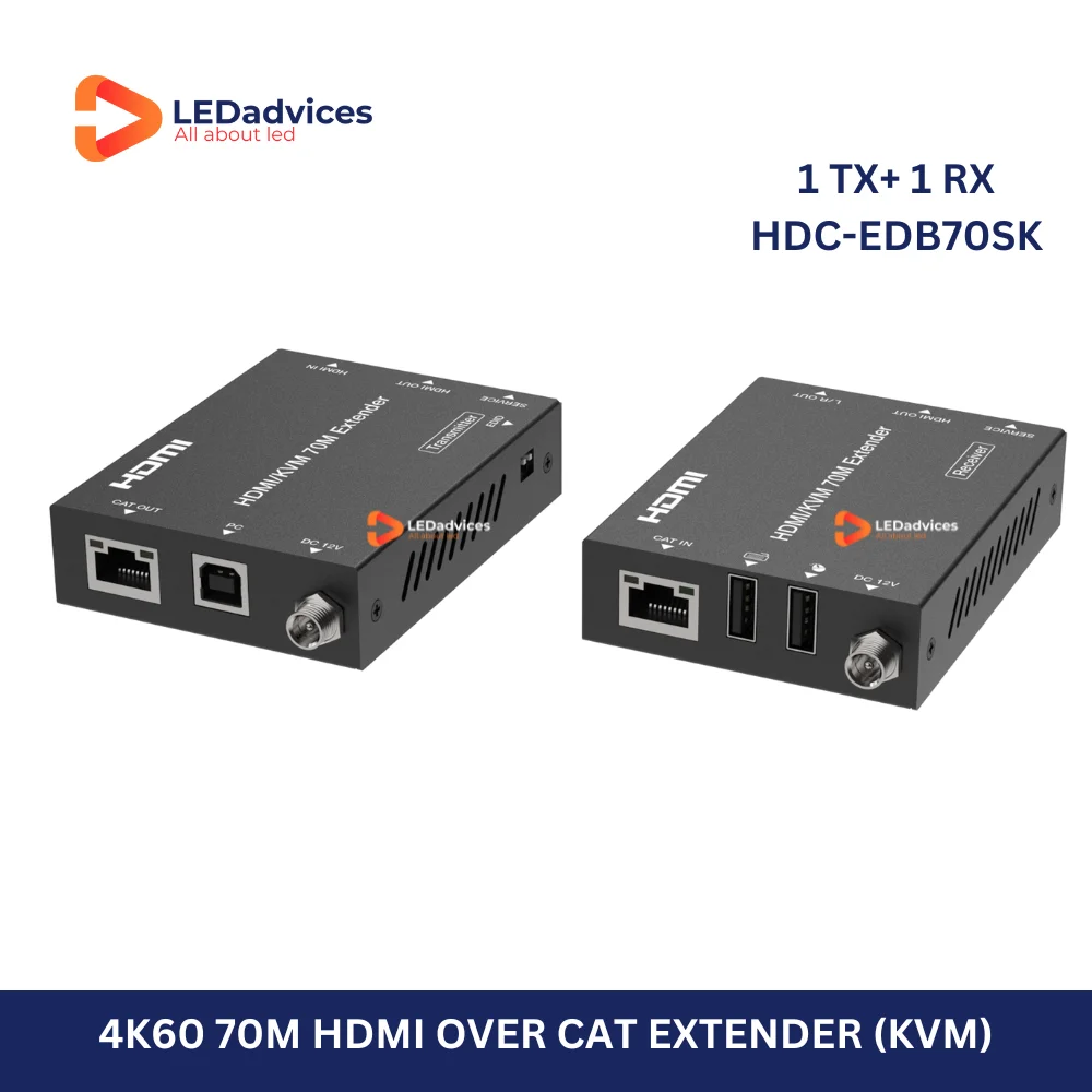 4K60 HDMI Extender Over CAT6/6a 230ft/70m HDMI2.0 HDCP 2.2 HDR10+ Dolby KVM Pass-Through Bi-Directional POC, Audio De-Embedding