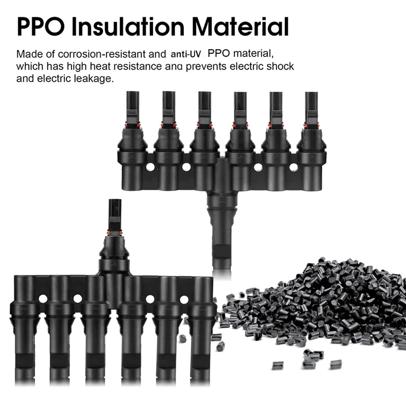 2 Pair 6 To 1 T Branch Connector Solar Panel Connectors Cable Splitter Coupler Solar Cable Connectors for RV