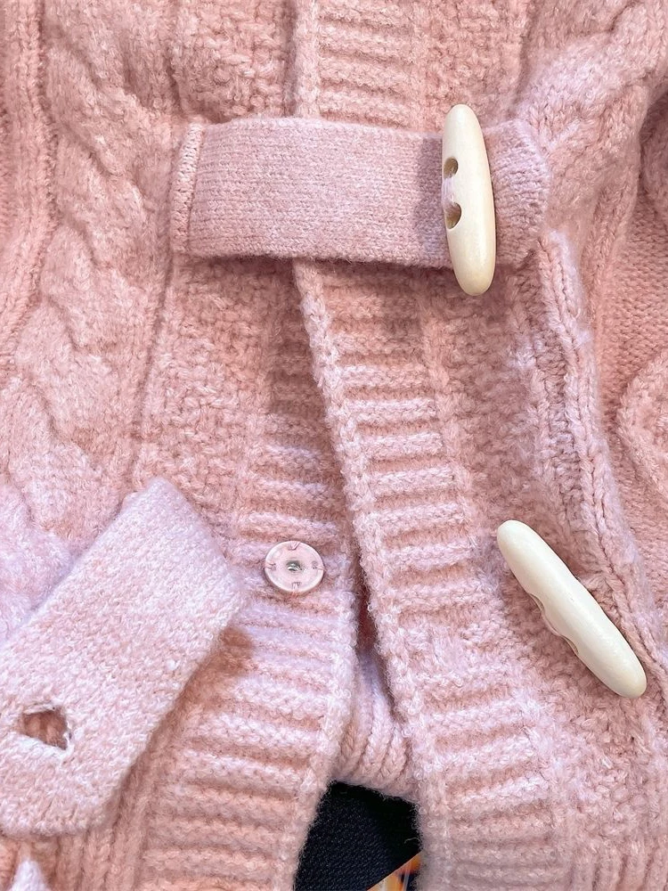 

Loose Long Sleeve Hooded Knitted Jacket Fall Winter Vintage Korean Cute Tops New Style Sweet Pink Cardigan Sweaters Women