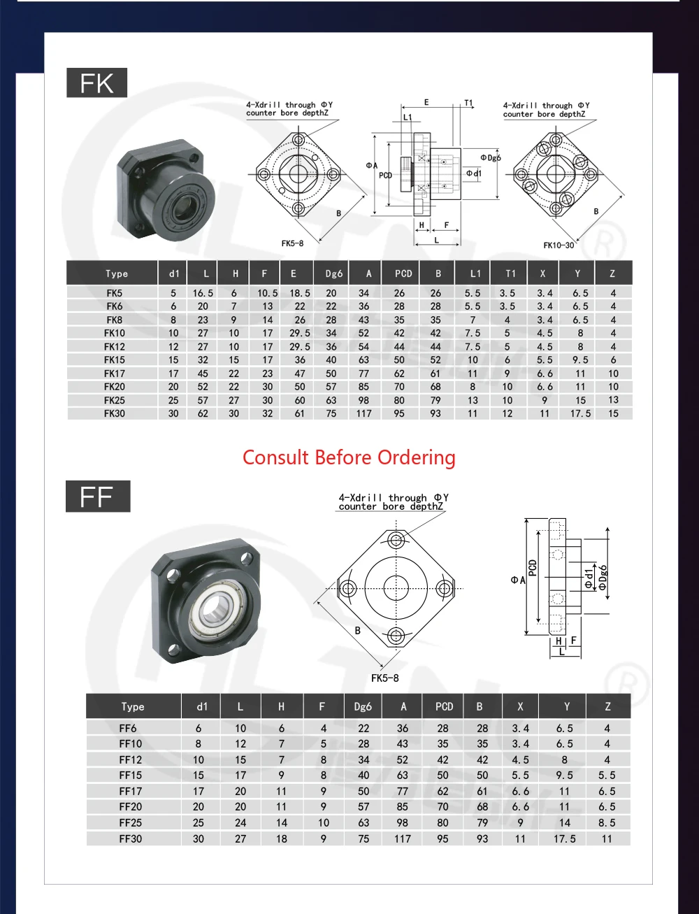 ขายึดบอลสกรู EK8 EK10 EK15 EK20 EK25 รุ่น C7 C5 FK FF ตัวรองรับปลายบอลสกรู