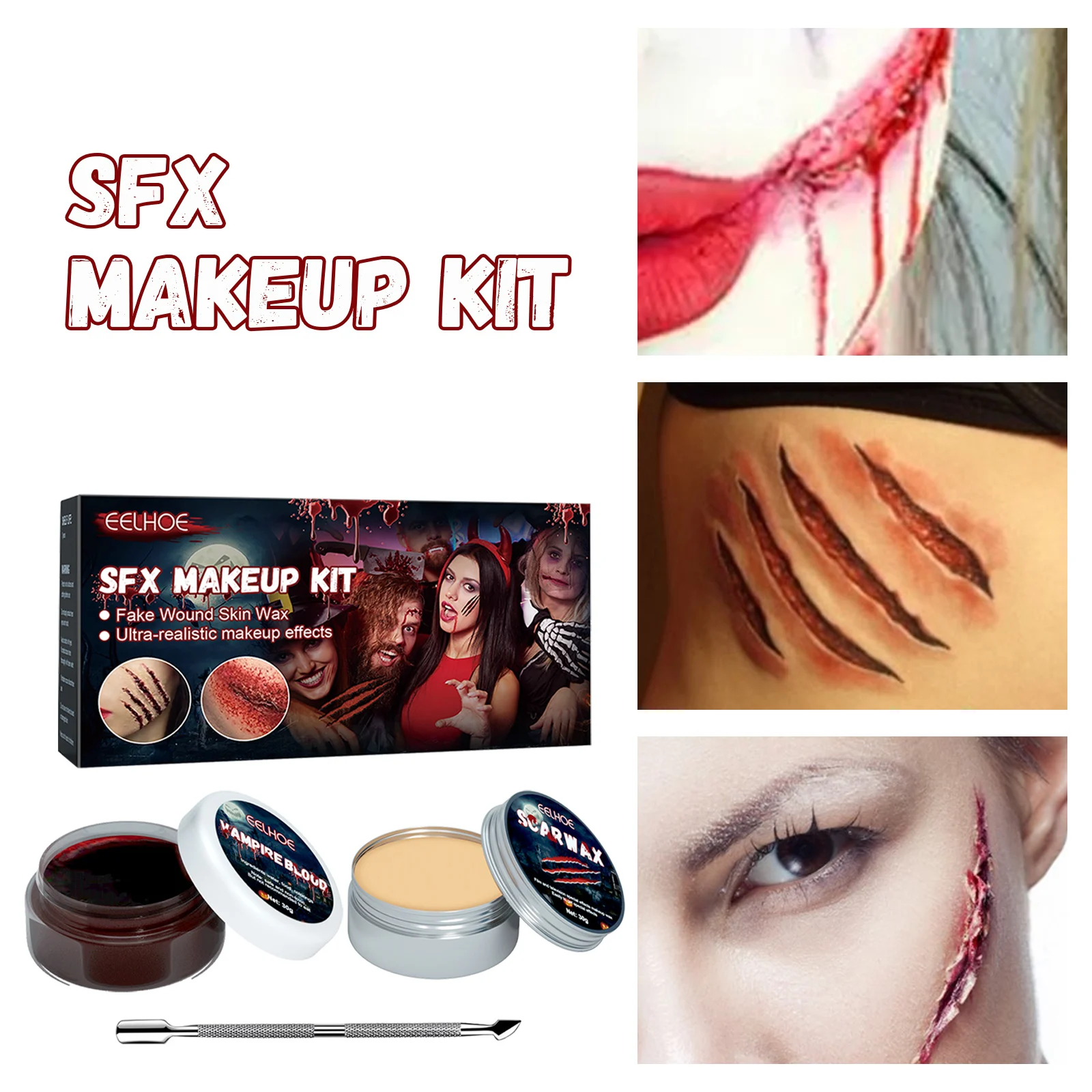Halloween Makeup Kit Fake Wound Scar Fake Blood Paint Scar Wax Special Effect Make Up Cosmetics Set Cosplay Party Costume Scary