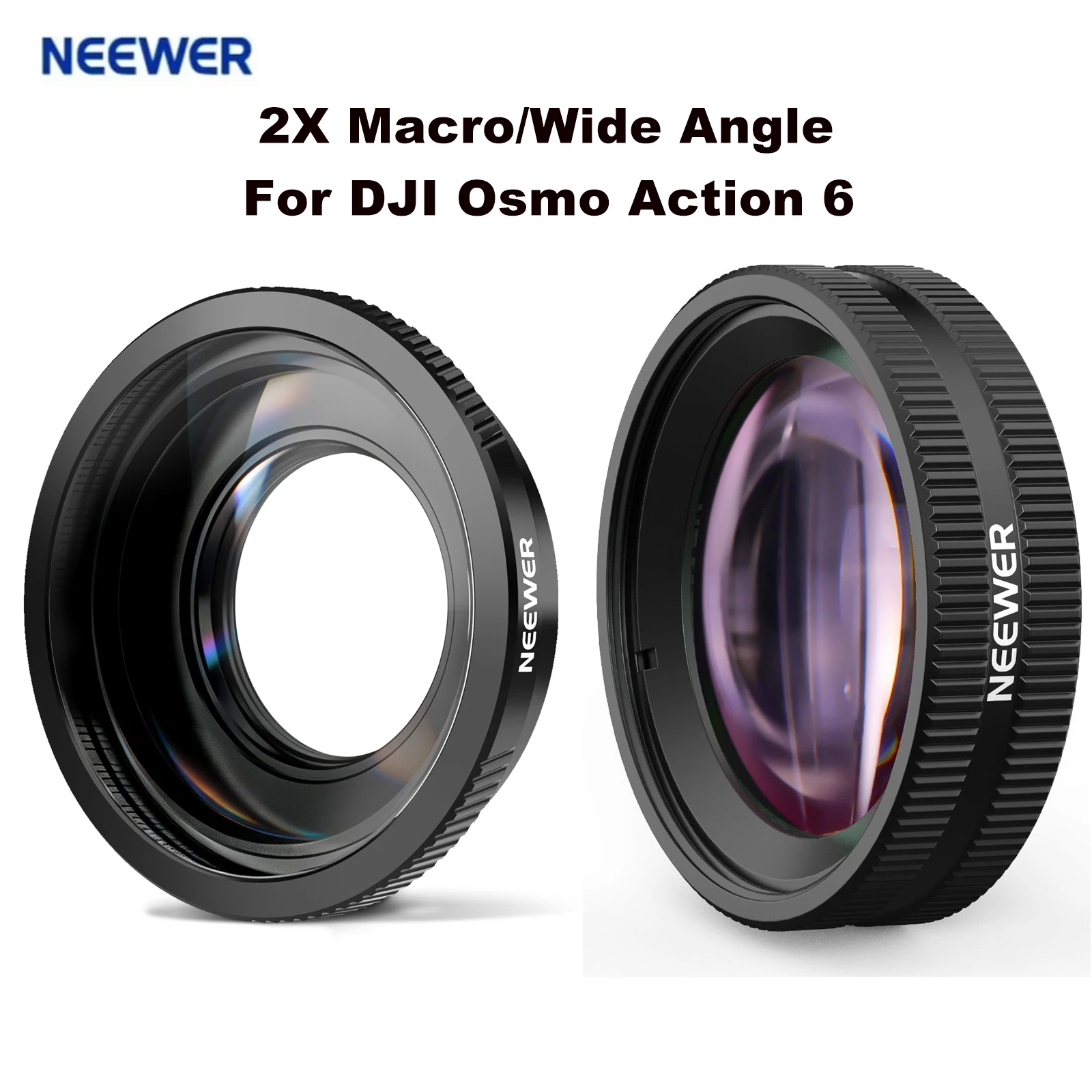 

NEEWER LS010 2X Macro Lens / FL-B53 180° FOV Wide Angle Lens Compatible with DJI Osmo Action 6 Action Camera Lens