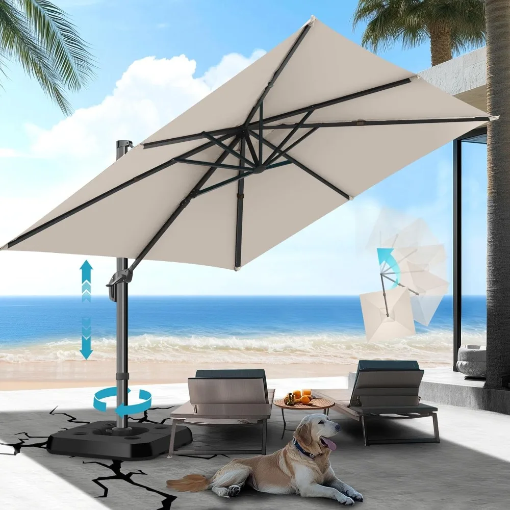 

10x10ft Cantilever Umbrella with 360 Rotation and 5 Angles Adjustment, Aluminum umbrella handle,sun shadeSquare Outdoor Umbrella