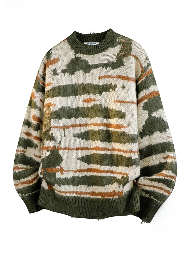 

Вязаный свитер Paul Frank M в полоску с круглым вырезом, повседневный, осенний, модный, брендовый дизайн, свободный крой, с длинными рукавами, термотоп