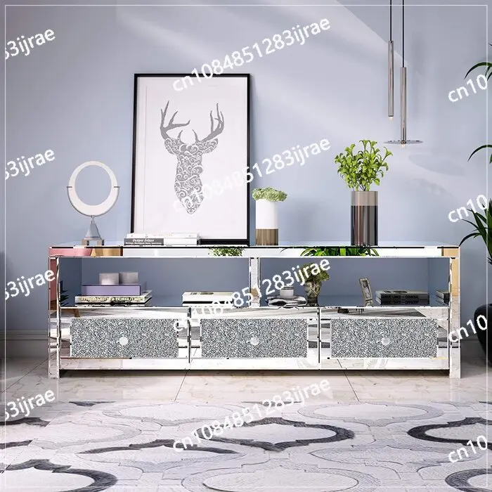 Modern 3 Drawer Mirrored Crystal TV Stand Silver TV Console Table Tv Cabinet for Living Room Hotel Furniture