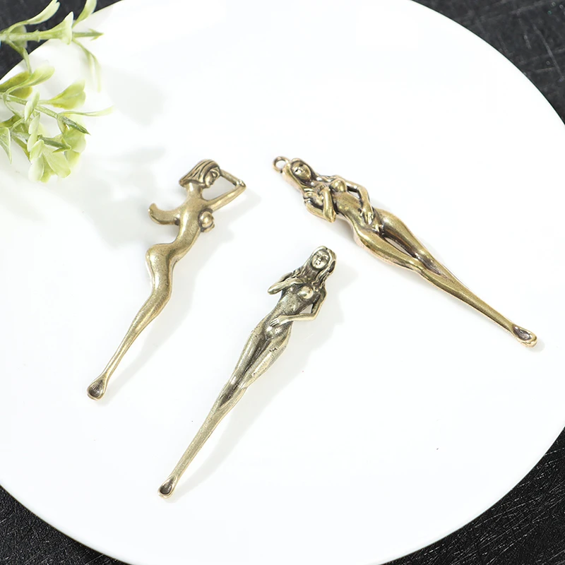 Creative Brass Beauty Keychain Pendants Pure Copper Handmade Goddess Ear Pick