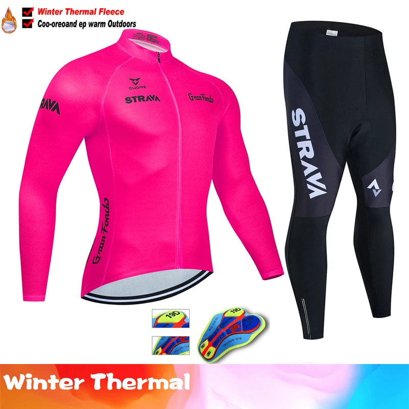 STRAVA Winter Bicicleta Set Outdoor Thermal Fleece Cycling Clothing Road Bike Shirt MTB Jersey Bicycle Uniform Roupa Ciclismo