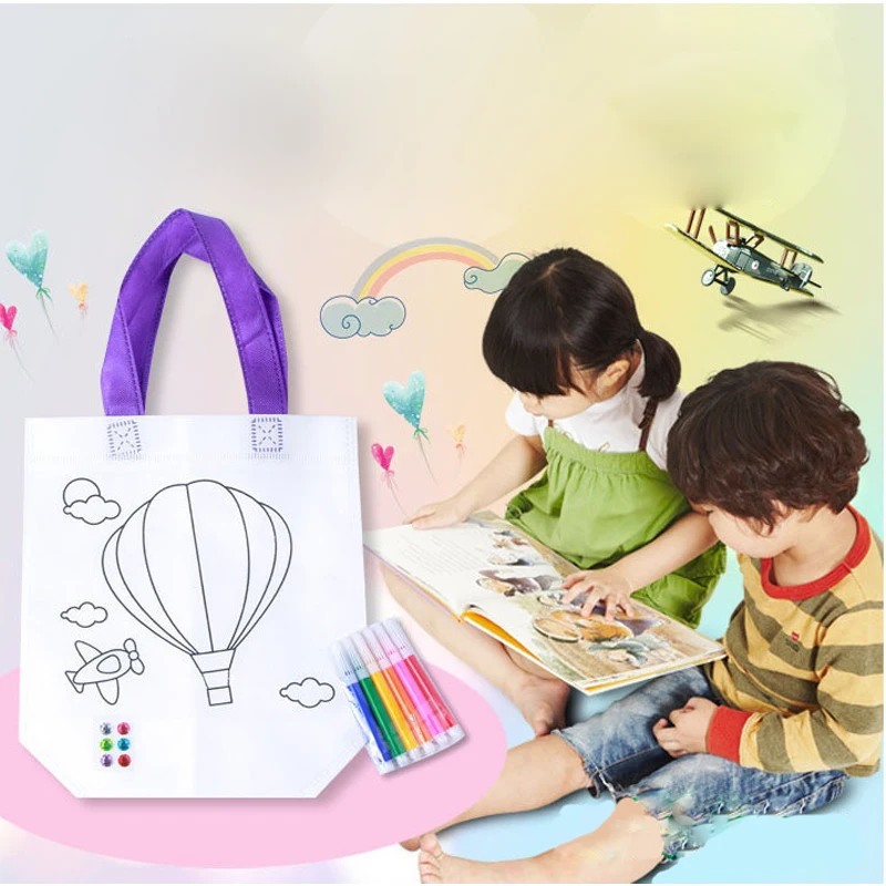 10PCS DIY Graffiti Bag Handmade Painting Non-Woven Eco-friendly Bags for Children Arts Crafts Color Filling Drawing Toy Gifts