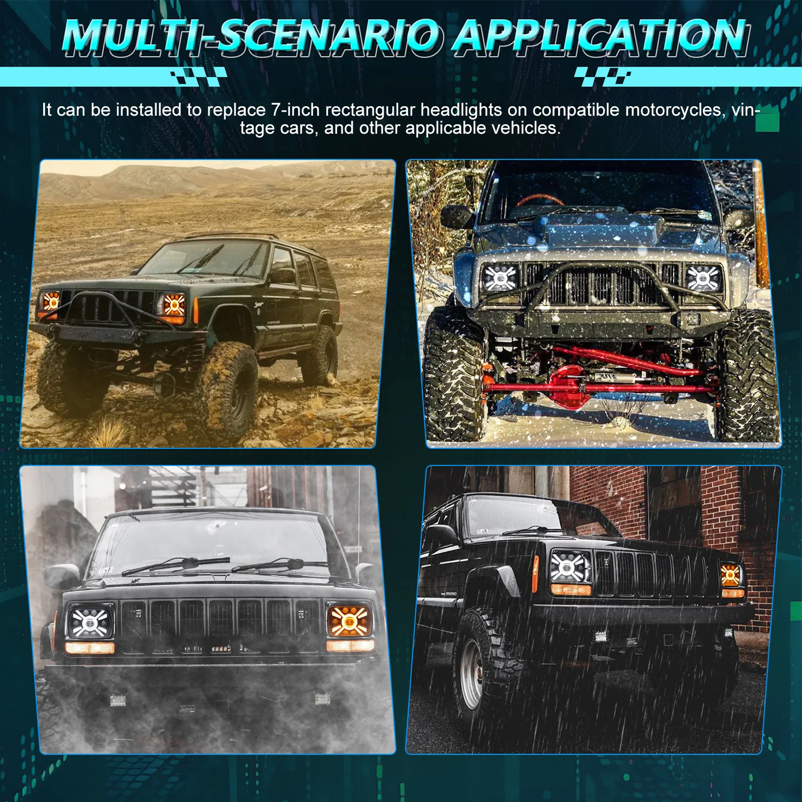 2 قطعة مصابيح أمامية LED مقاس 7 بوصة، مصابيح أمامية LED مستطيلة مقاس 5 × 7 بوصة 7 × 6 بوصة مع شعاع عالي ومنخفض بديل إشارة الانعطاف DRL لسيارة جيب شيرو #5