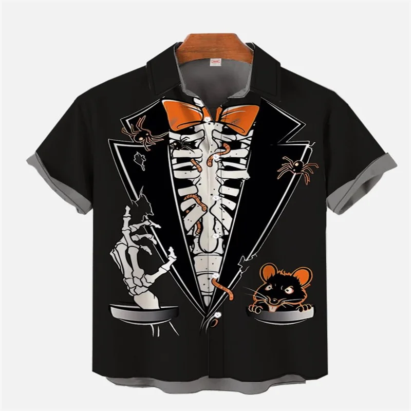 Funny tailcoat, skeleton gentleman costume, Halloween printed short sleeved shirt, St. Patrick's Day green fairy tailcoat, carto