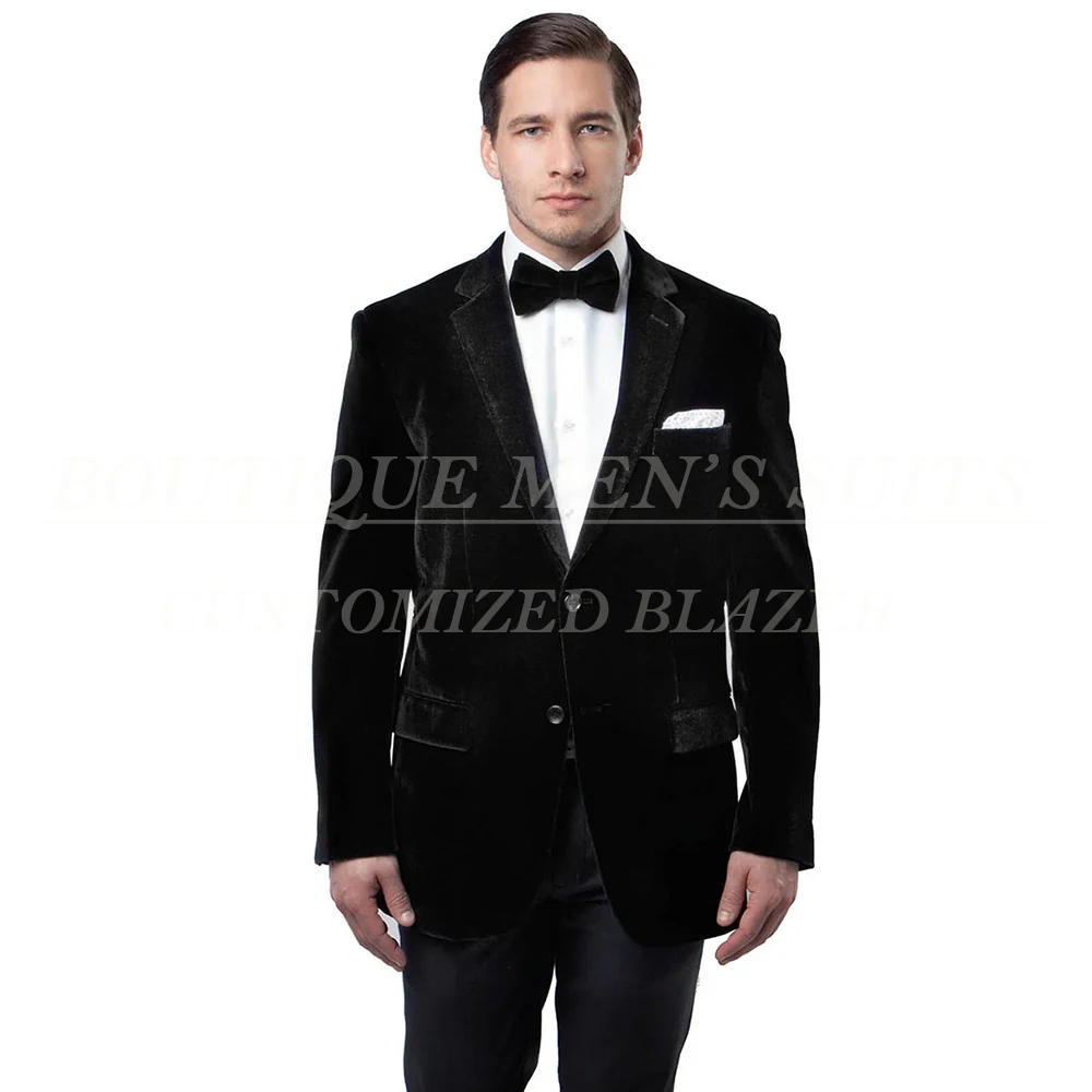 

Бархатные мужские костюмы, комплект из двух предметов, куртка, брюки, шикарная однобортная облегающая мужская одежда с лацканами, мужская одежда на заказ, костюм