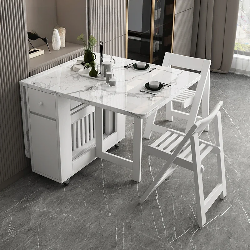 Fashion White Color Folding Dining Table Furniture yemek masasi Multifunctional Rectangle Foldable Dining Table Folding Chairs