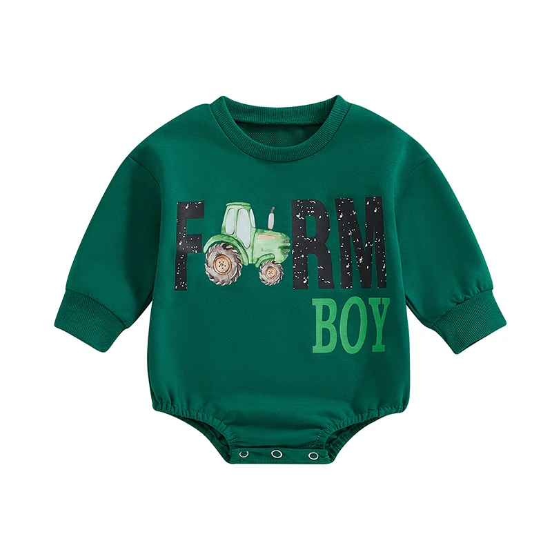 

Baby Boy Farm Romper Toddler boy Long Sleeve farm Letter Tractor Print Outfit Oversize Casual bpdysuit Jumpsuit