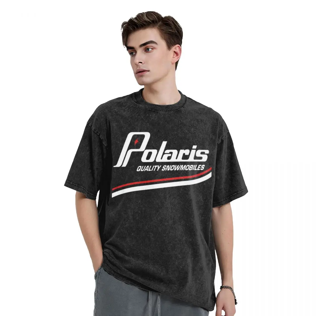 

Polaris Logo Washed T Shirts Printed Short Sleeve Hip Hop T-Shirt Streetwear Tops Tees for Men Women