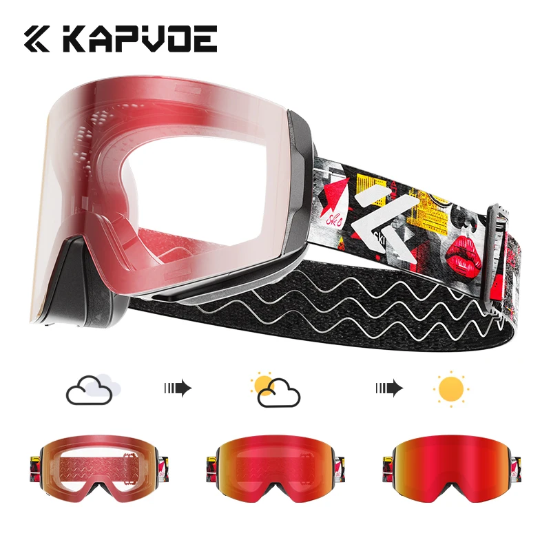 KAPVOE New Photochromic Ski Goggles Double Layers Lens Anti-fog UV400 Ski Glasses Winter Skiing Snowboard Men Women Snow Goggles