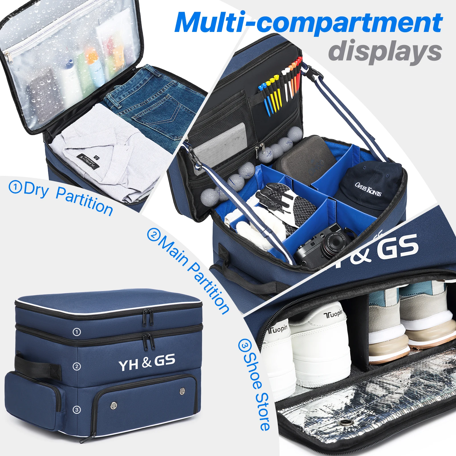 Golf Trunk Organizer Collapsible Golf Shoe Bags with Separate Ventilated Compartment Car Golf Locker for Balls,Tees, Clothes
