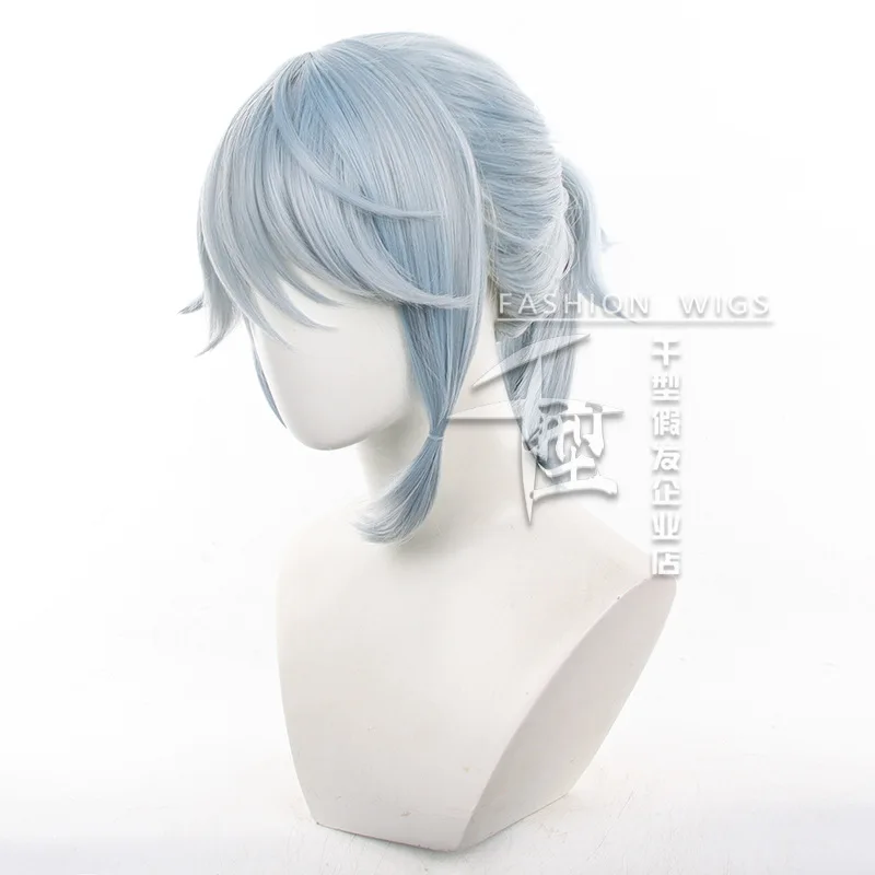 Identity V Prisoner Lucca Winter Cicada Cos Wig Light Blue Scalp Top Small Ponytail  Heat Resistant Synthetic Hair Party Wigs