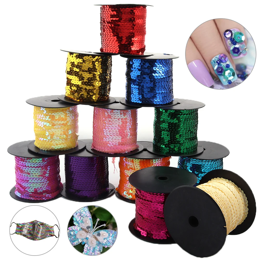 100 Yards/Rolle helle Pailletten glänzende Farbe runde flache Pailletten Saiten für Party Dekor DIY Handwerk Kleidung Nähzubehör
