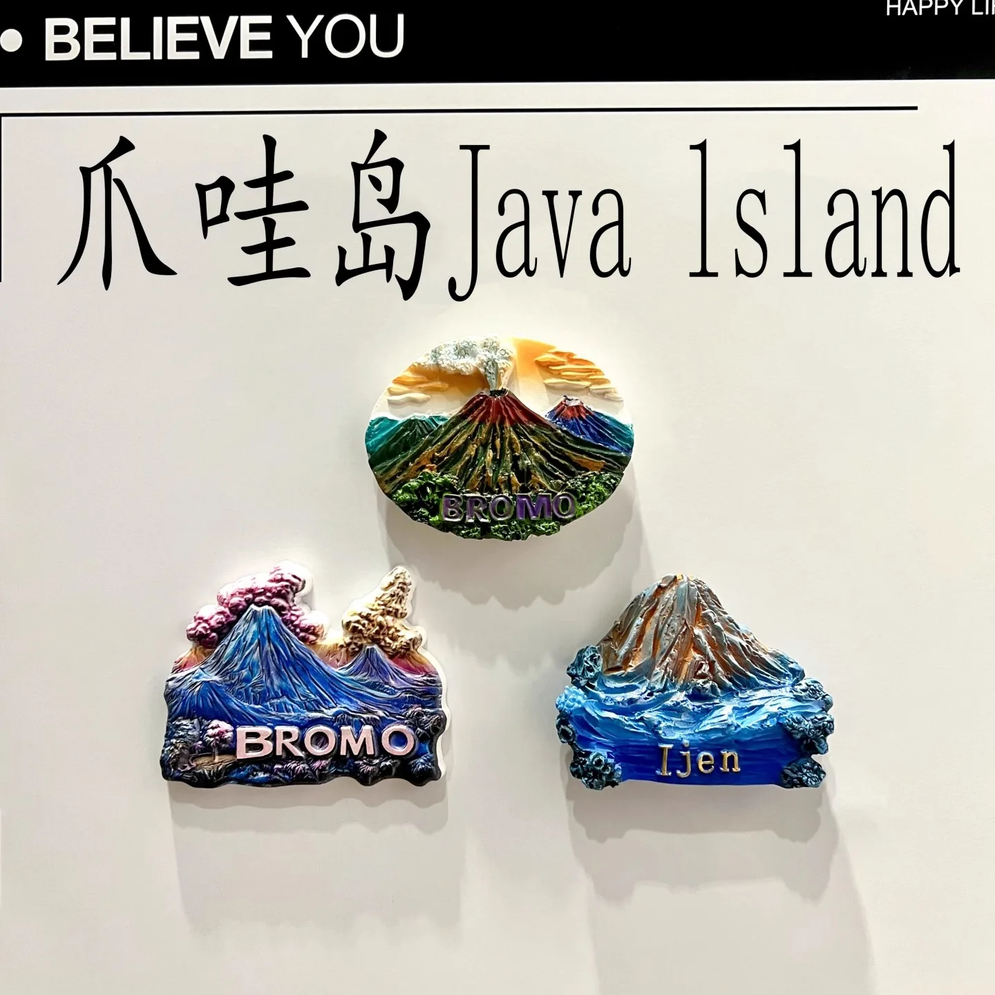 جزيرة جافا ثلاثية الأبعاد مغناطيس الثلاجة زخرفة تذكارية الراتنج مغناطيس الثلاجة ملصق جمع الحرف اليدوية هدية ديكور المنزل