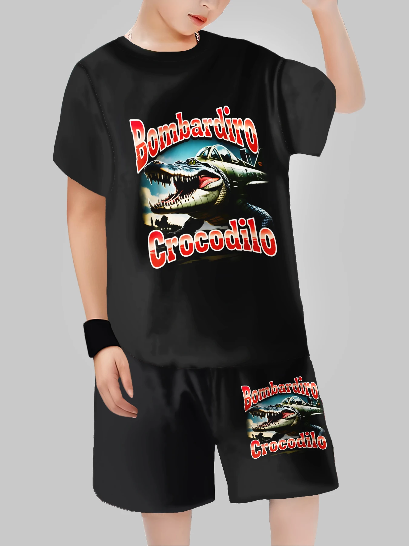 2025 موضة جديدة ألعاب AI TungTungTung Sahur تصميم تي شيرت + شورت ملابس الصيف مجموعة بدلة رياضية تي شيرت وسراويل ملابس أطفال