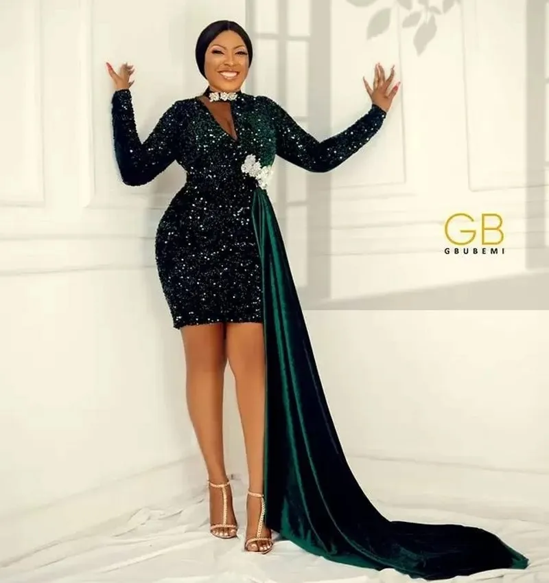 Aso Ebi – Robe De soirée à paillettes, vert foncé, manches longues, Sexy, tenue De soirée, De fiançailles, d'anniversaire